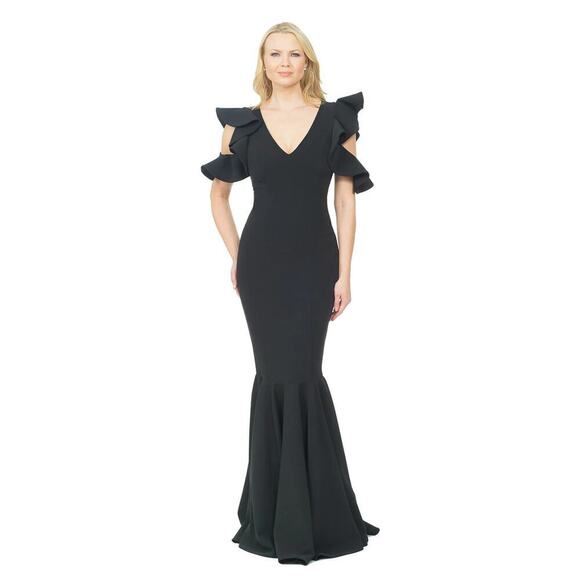 Posh Couture Ruffle Mermaid Gown Black Size M NWT - Picture 6 of 10